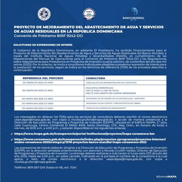 ¡Atención! Consultores individuales para prestación de servicios. Consultar Términos de Referencia (TDR).